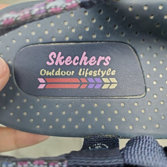 Skechers Shoes Womens Size 8 Navy Blue Textile Multicolor Reggae Sew Me Sandals - Picture 8 of 10